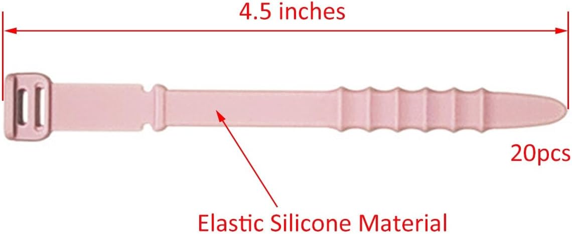 Reusable Silicone Zip Ties Cord Organizer: Silicone Cable Ties Straps for Cable Management - 20PCs 4.5” Pink Elastic Wire Cord Organizer for Home Office and Travel