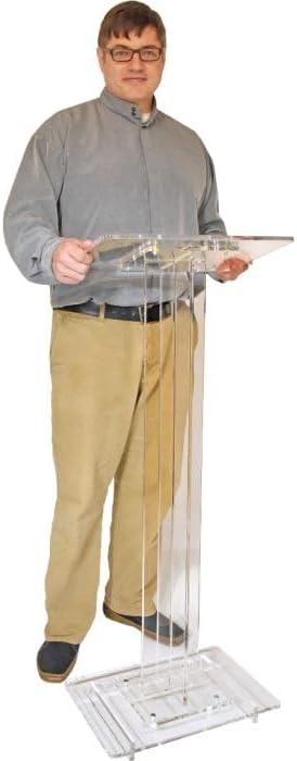 Kingdom Lightweight and Small Single Column Design Economy Clear Acrylic Lectern - Easy to Move and can Fit in a Small Room for a Meeting or Presentation with a Small Group