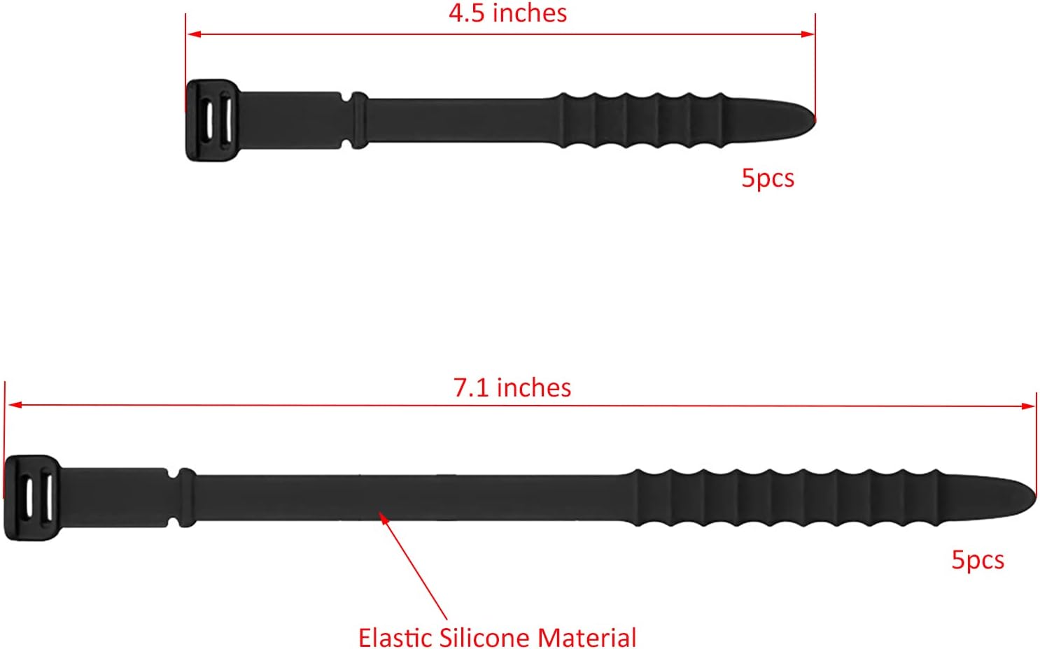 Silicone Zip Ties, Reusable Zip Ties, Rubber Cable Ties Straps for Wire Management, Elastic Silicone Ties Cable Organizer for Home Office, Black Cord Ties in Two Sizes 4.5" and 7.1" (5+5 Pcs Black)