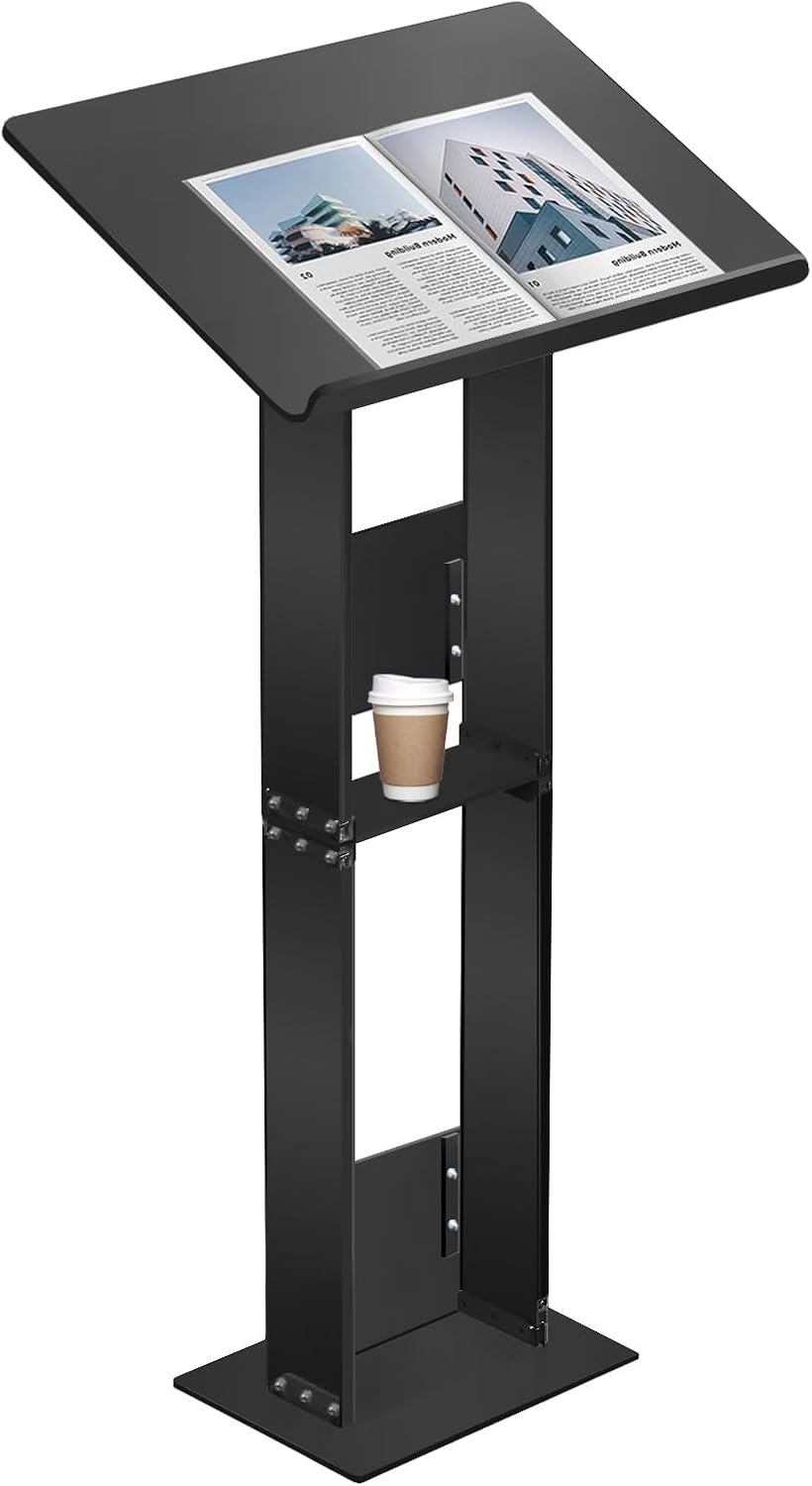 Podium Stand, Lecterns & Podiums, Acrylic Adjustable Angles with Metal Base, Podium for Church, Weddings, Classroom, Speech, 24" L x 16" W x 43.5" H, Black