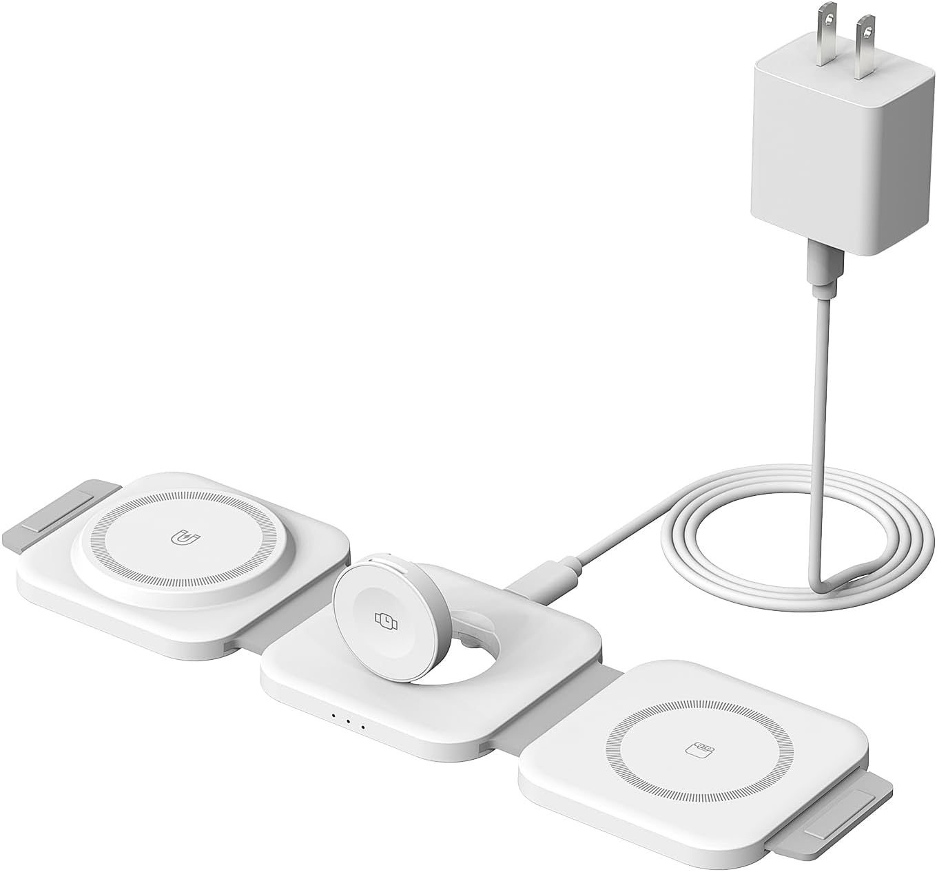 Wireless Charging Station for Apple Multiple Devices - 3 in 1 Foldable Magnetic Wireless Charger - Travel Charging Pad for iPhone 16 15 14 13 12 Pro Max Plus Watch & AirPods (White)