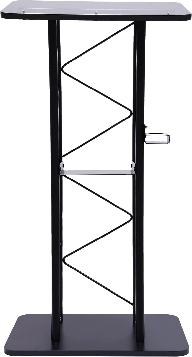 LOYALHEARTDY Black Curved Podium, Truss Metal Pulpit Lectern with A Cup Holder Durable Powder Coat Finish Conference Pulpit Podium for Church School Lectern 47-inch