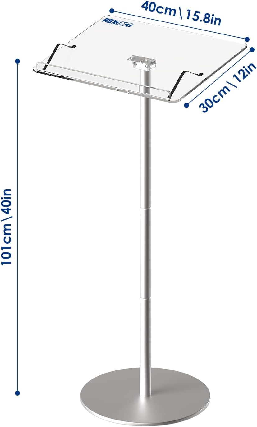 Acrylic Podium Stand,43"H Angle Adjustable Lecterns & Podiums,Portable Rolling Podium with Metal Base,Pulpits Podium for Churches,Classroom,Wedding