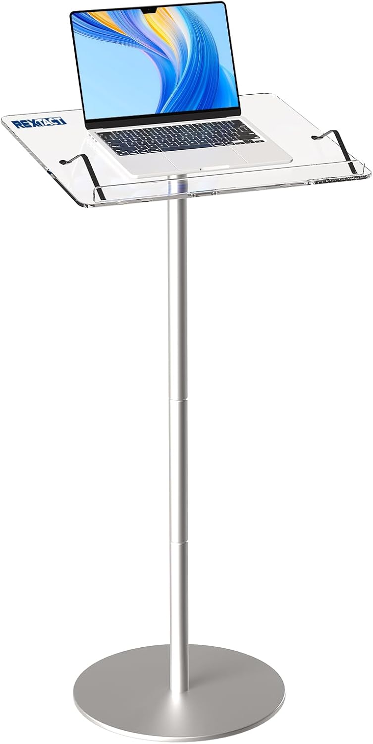 Acrylic Podium Stand,43"H Angle Adjustable Lecterns & Podiums,Portable Rolling Podium with Metal Base,Pulpits Podium for Churches,Classroom,Wedding