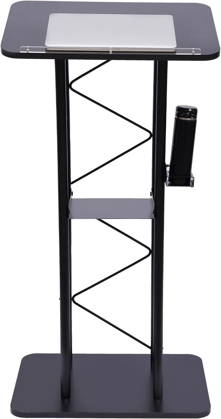 Metal Black Podium Conference Presentation Pulpit School Office Church Lectern,Curved Design Cup Holder Design, Wrought Paint Curved Podium, Schools, Churches, Meeting Rooms