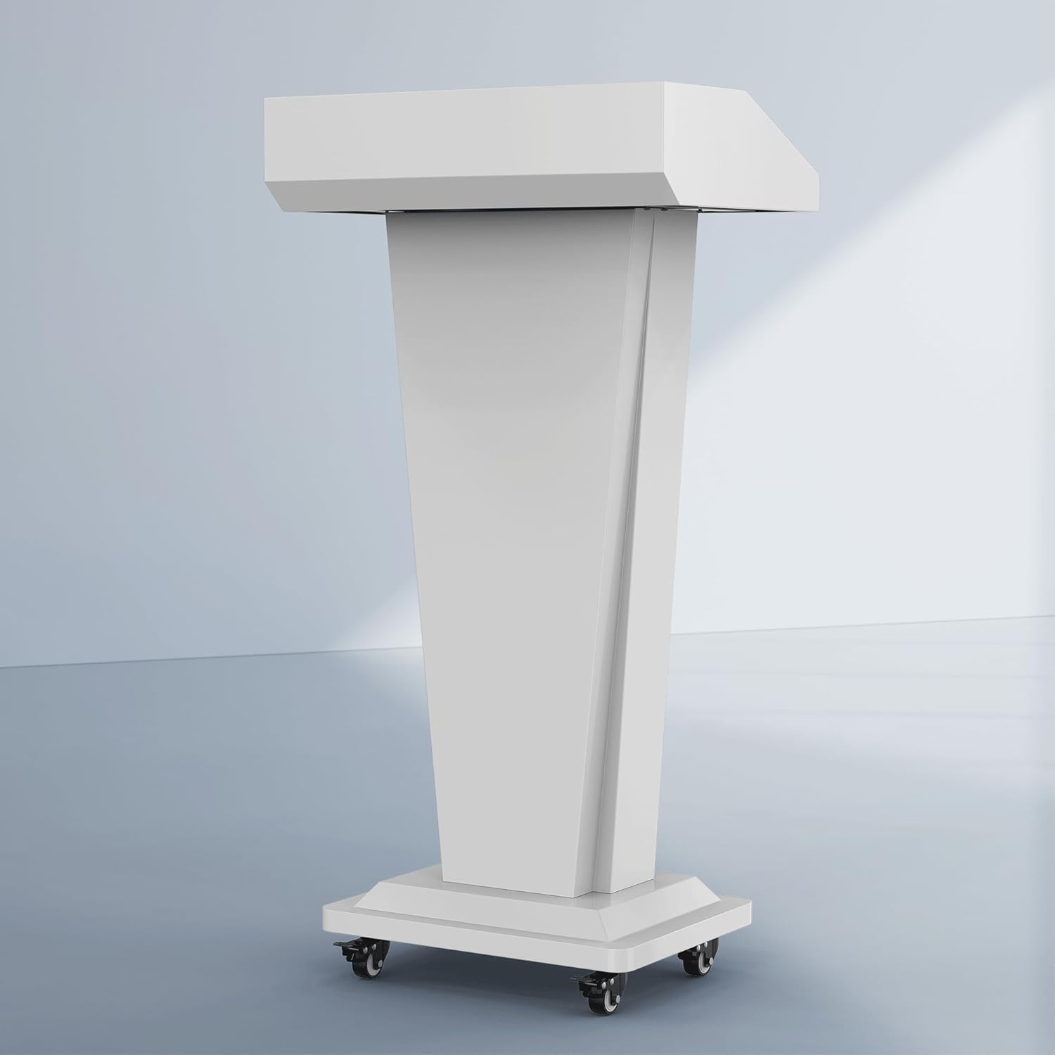 Podium Stand with 4 Locking Wheels, Heavy-Duty Metal Lectern for Church, School, Office, and Conference, Large Lockable Storage Cabinet, 43.7" H, White