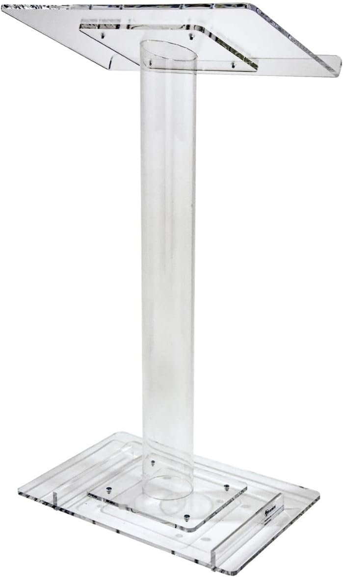 Kingdom Elegant Single Cylindrical Column Design Lightweight Acrylic Lectern Made of 0.39" Acrylic Material Perfect for Your Church, Conference Room for Church, Education, School and Meetings - Clear