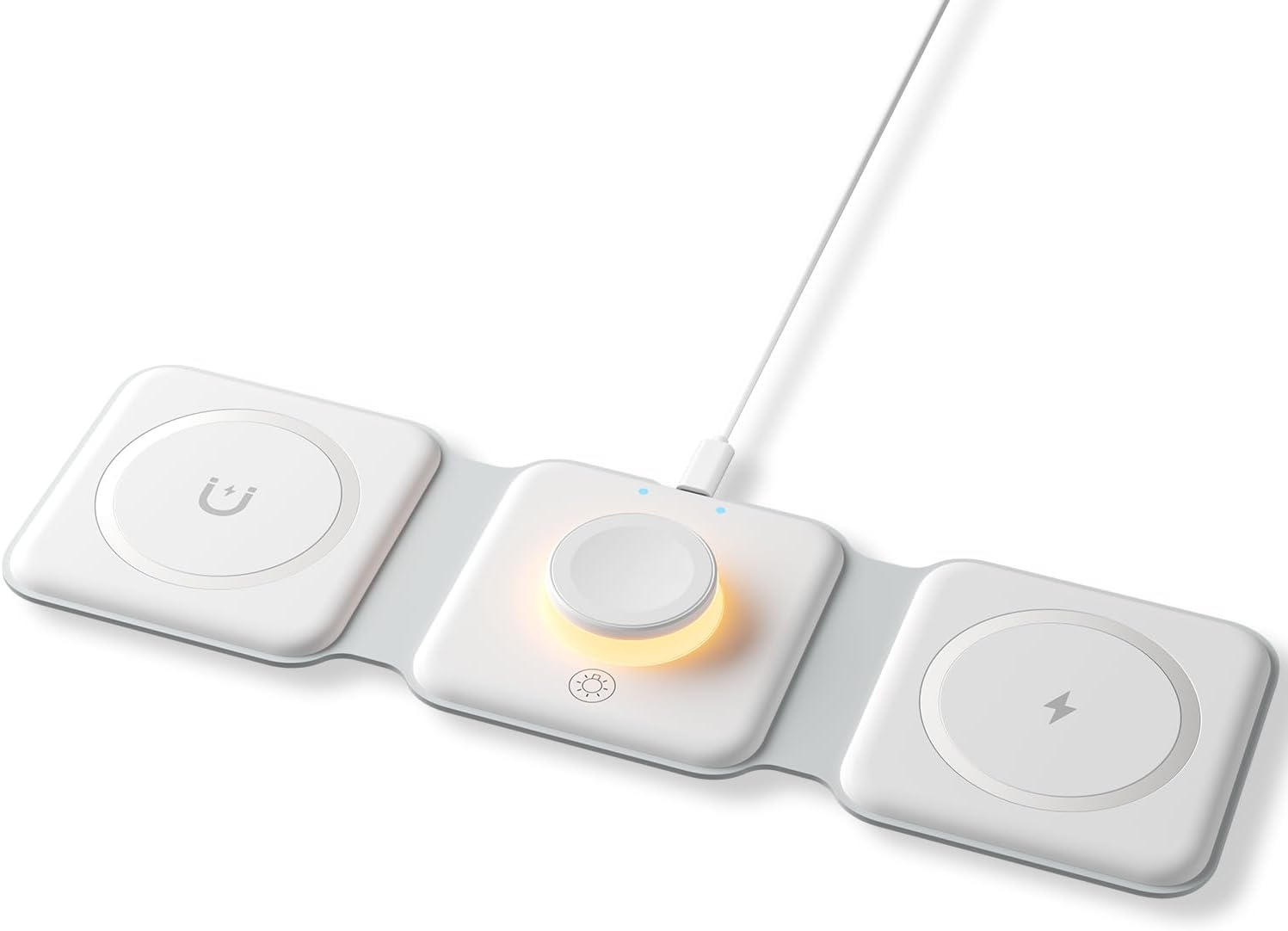 ESSAGER 3 in 1 Foldable Wireless Charger for iPhone 16/15/14/13/12/11 Series, Magnetic Wireless Charging Station, Travel Wireless Fast Charging Pad for Airpods 4/3/2/Pro, iWatch (3 in 1, White)