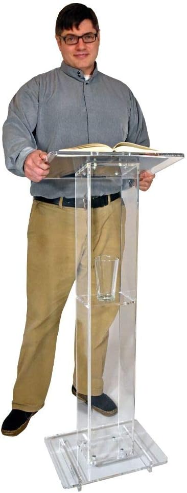 Kingdom KL26C Lightweight and Portable Compact or Slightly Smaller Size Presenter Acrylic Lectern with a Convenient Built-in Shelf - Clear