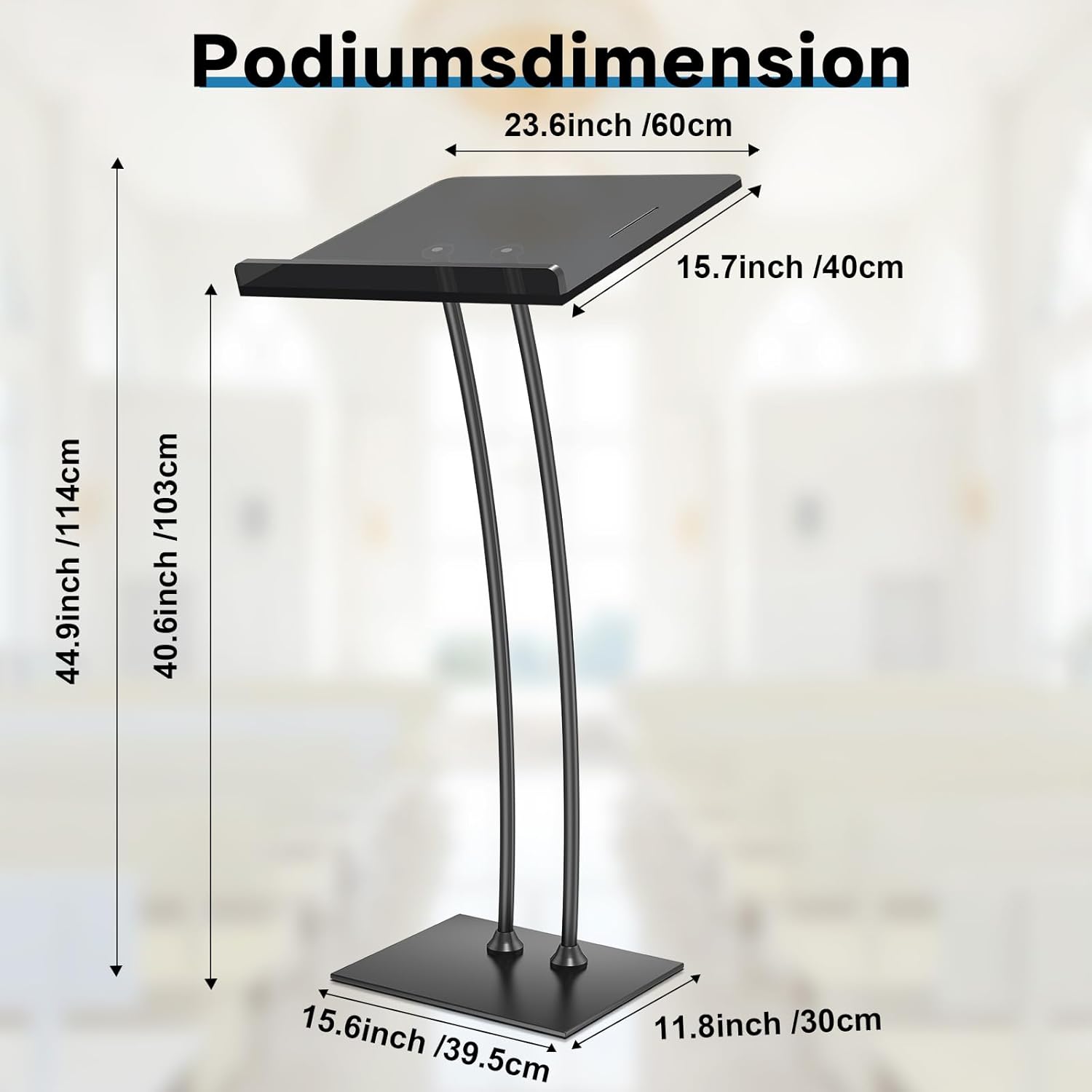 45'' Acrylic Podium Stand, Ultra Clear Iron Pulpits for Churches, Modern Lectern for Church, Conference, Speech, Classroom, 44.9''H x 23.6''L x 15.7''W (Black)