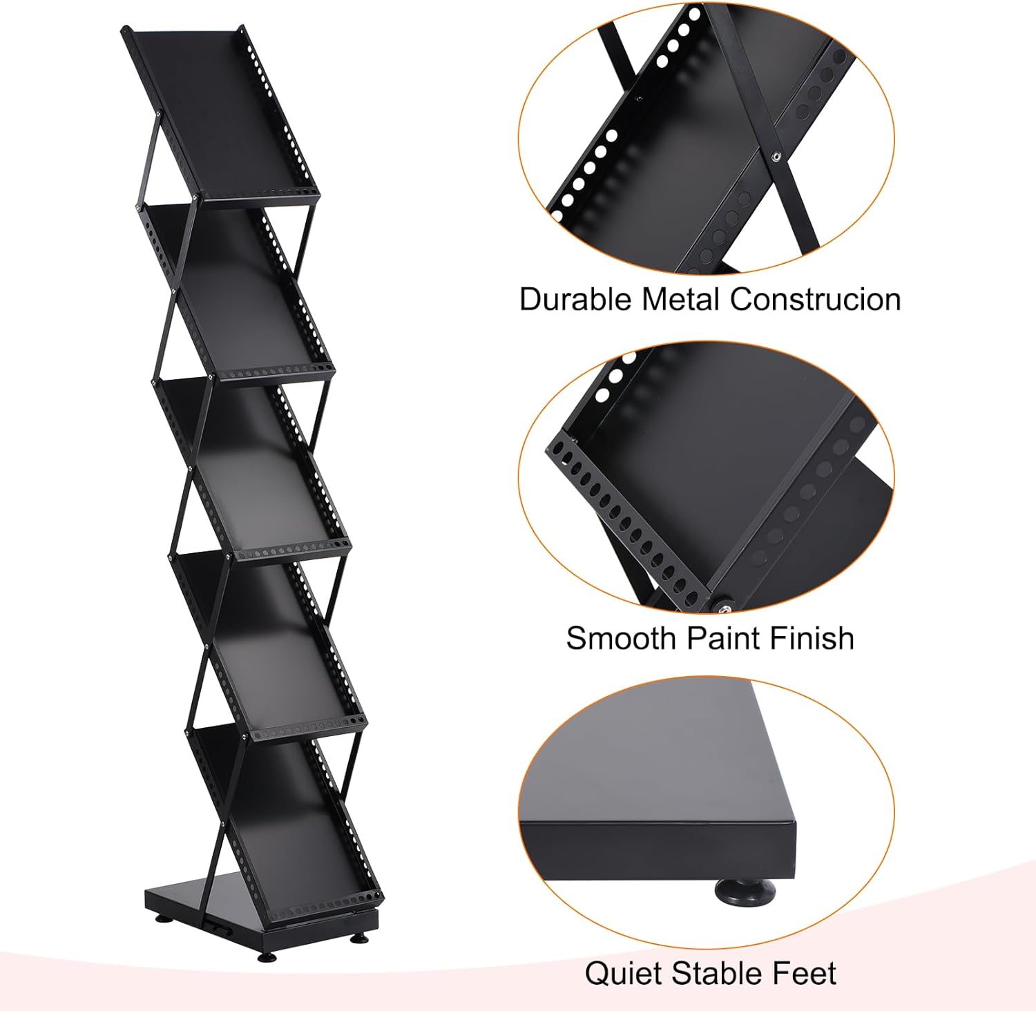 PATIKIL Foldable Magazine Display Racks Floor Standing 5 Layers Brochure Stand Catalog Literature Holder with Wheels for Hotel, Exhibition, Trade Show, Office