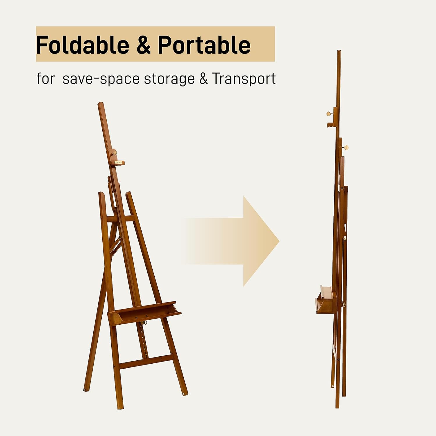 ATWORTH Studio Art Easel, Solid Beech Wood Artist Easel,Hold Canvas up to 48”, Adjustable A-Frame Lyre Style Painting Easel Stand with Storage Tray, Light Teak