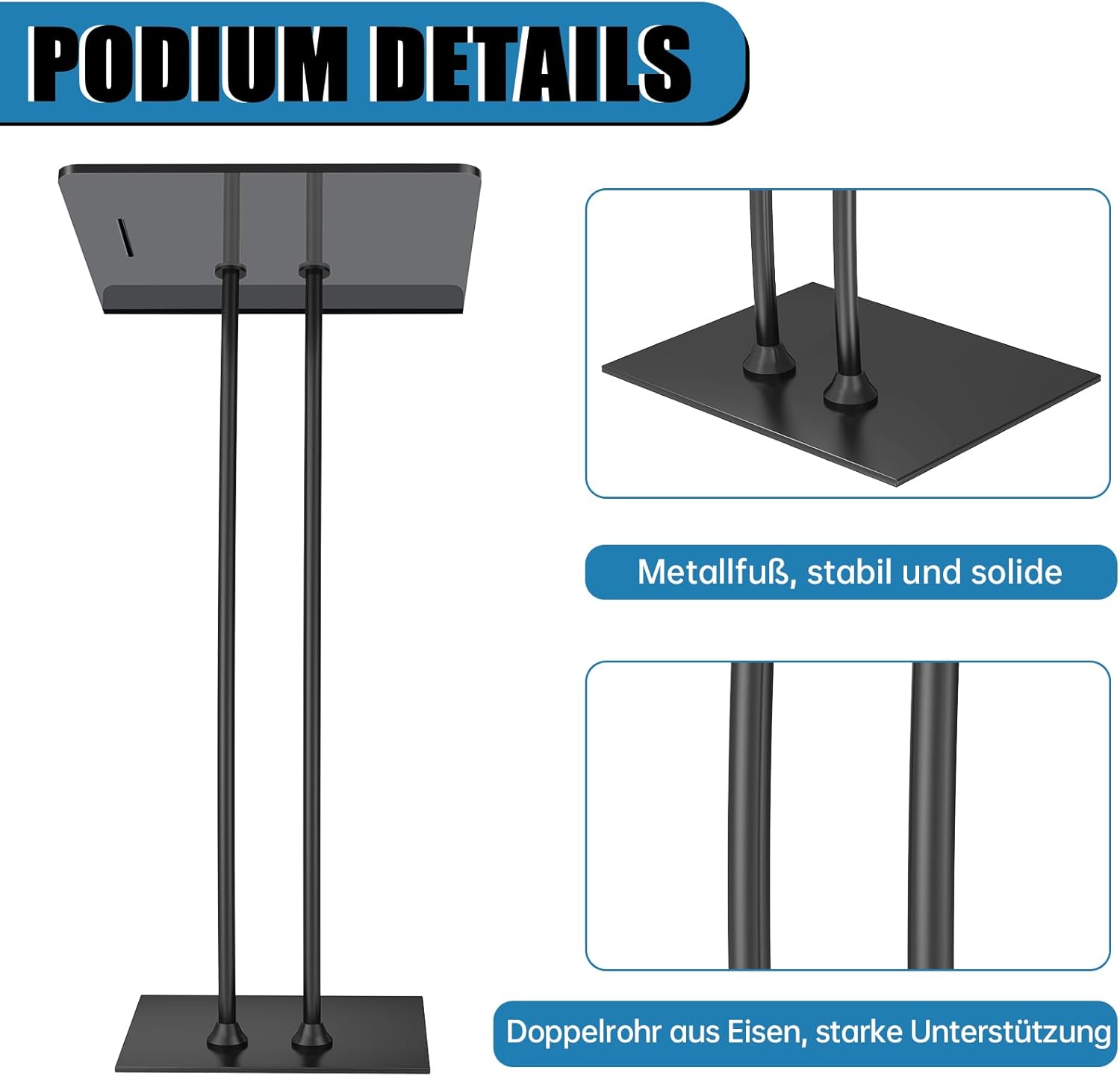 45'' Acrylic Podium Stand, Ultra Clear Iron Pulpits for Churches, Modern Lectern for Church, Conference, Speech, Classroom, 44.9''H x 23.6''L x 15.7''W (Black)