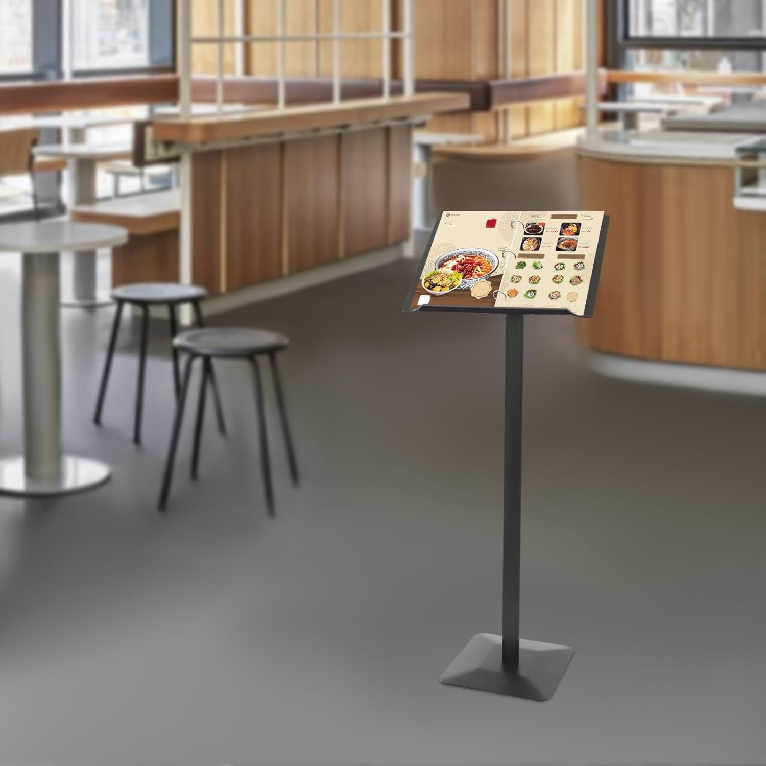 Podium Stand Acrylic Church Lectern Presentation Stand Floor Standing Conference Speech Speak Pulpit for School Office, 46.5in Height, Iron Base and 30-90° Panel (Black)