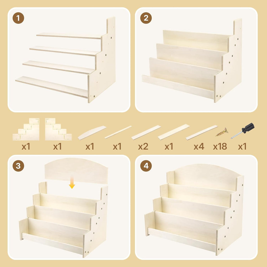 4 Tier 1Pc Wooden Greeting Card Display Stand, Sticker Organizer Rack, Retail Photos Shelf for Vendors Craft Collection, Retail Stores, Postcards, Jewelry, Snacks