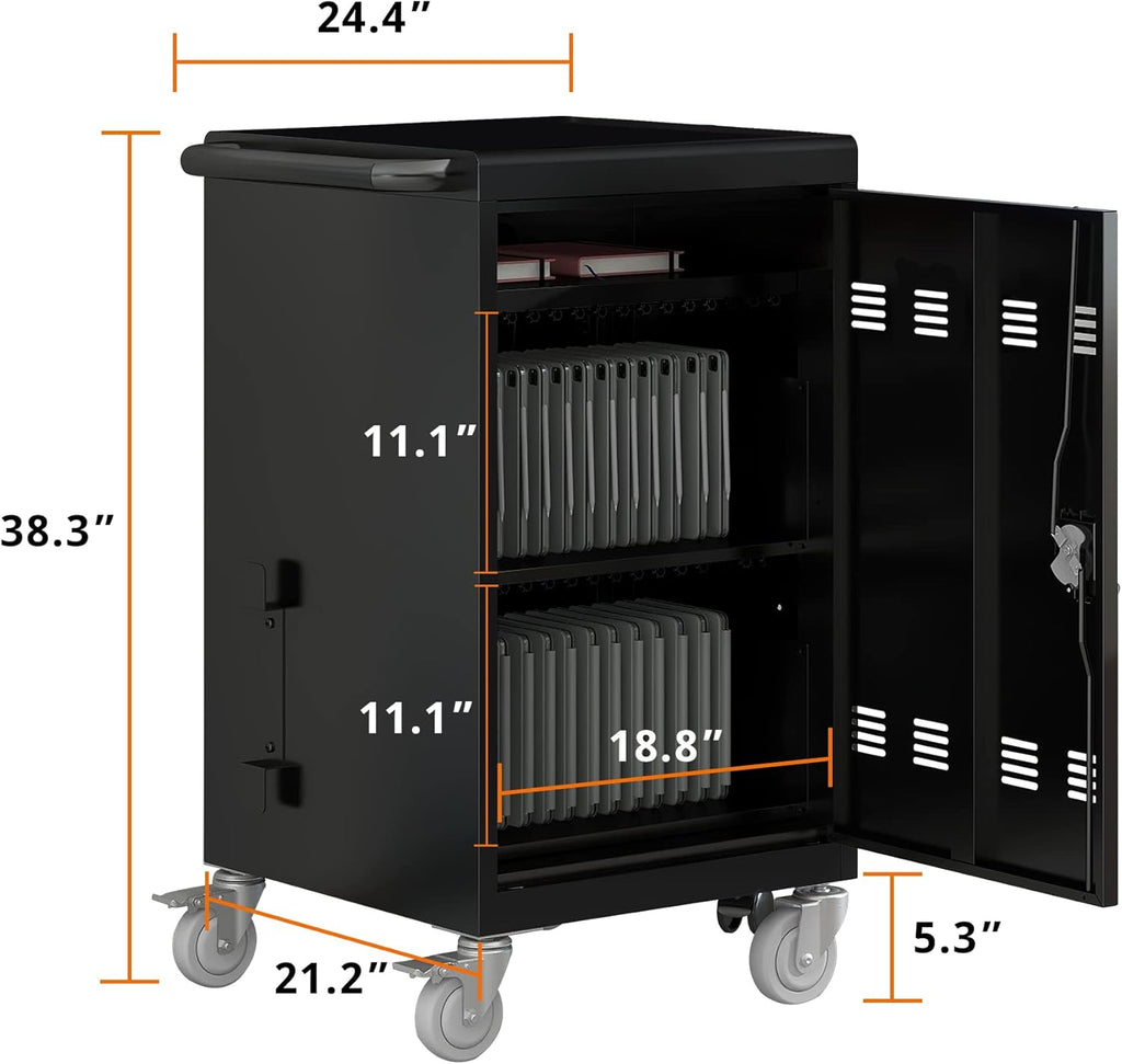 32 Device Mobile Charging Cart with Combination Lock, Mobile Ipad Cart for iPads, Chromebooks and Laptop Computers, Locking Charging Station with Lock & Key for The Front Back Door, Surge Protection
