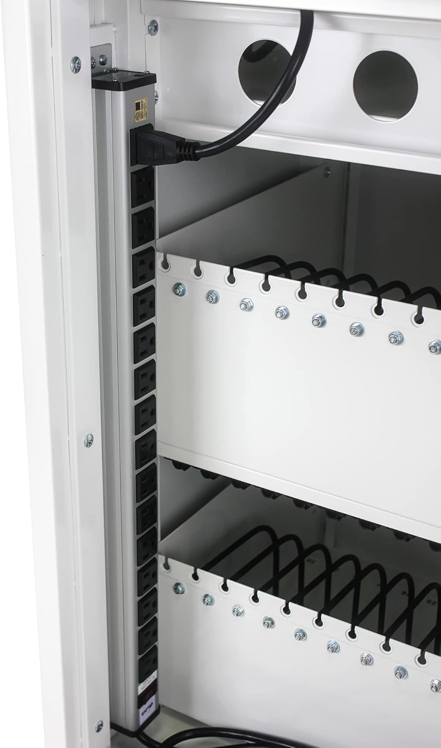 36 Device Charging Cart for Laptops and Tablets Up to 16.3-inch, Mobile Charging Station with AC Outlets, Secure Storage and Cable Management, Mobile Charging Cabinet for Ipads, Chromebooks, White