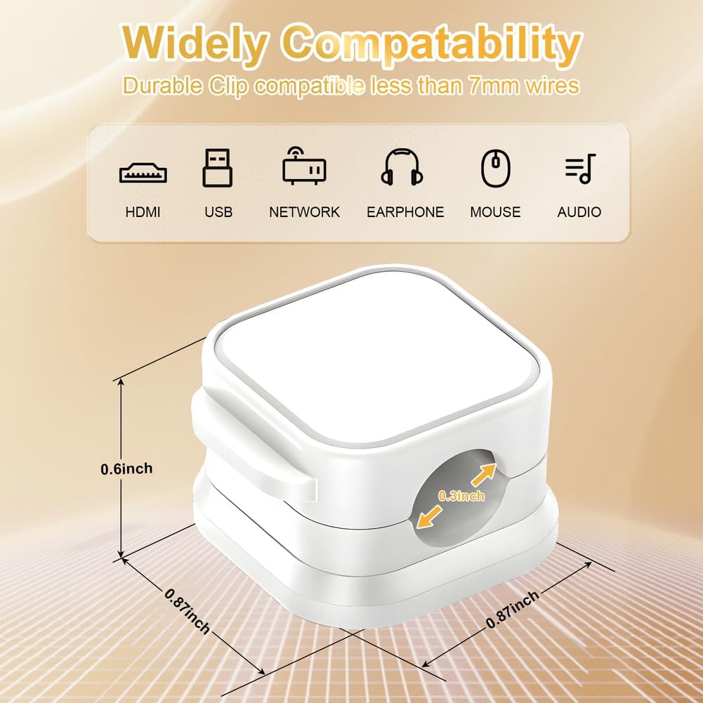 18 Pack Cord Organizer Holder, Magnetic Cable Clips Management, Easy Adhesive Phone Charging Cable Keeper, Hide Or Organize Desk Cable for Kitchen, Office, Car, Nightstand（White）