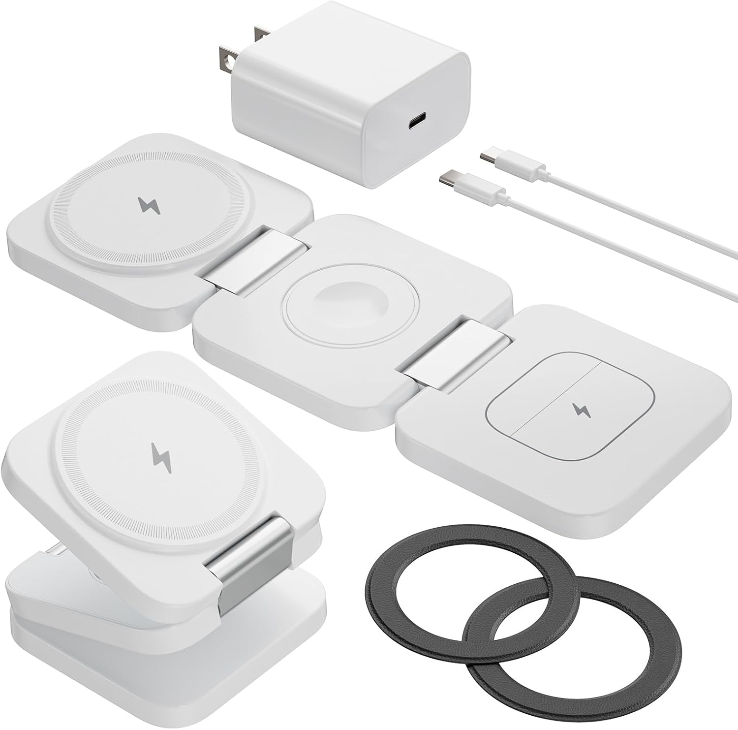 Foldable 3 in 1 Wireless Charging Station for Samsung, KU XIU X55 Ultra Magnetic Travel Charger Stand for Galaxy S24 Ultra S23 S22 Note 20 Z Fold Flip 6 5, Galaxy Watch Ultra 7 6 5, Galaxy Buds, White