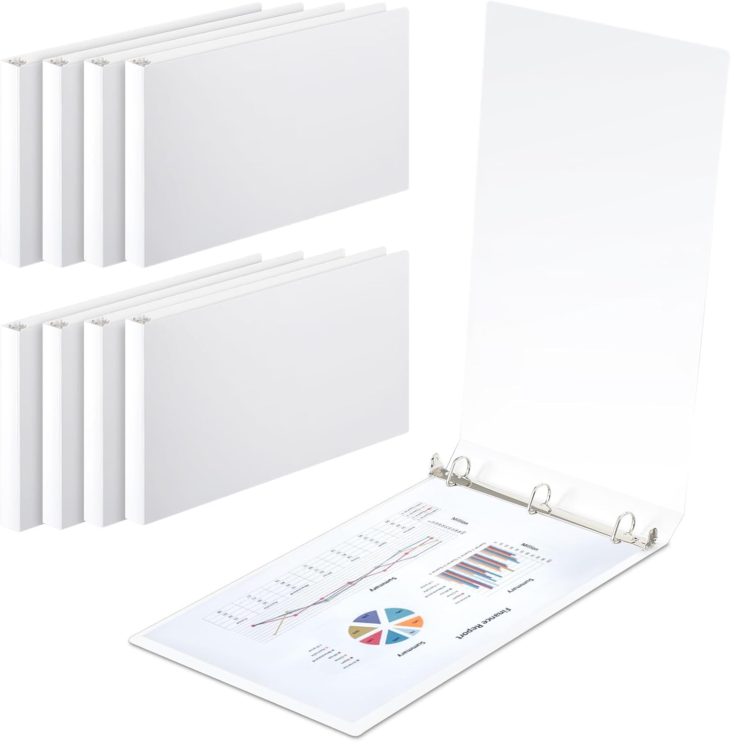 8 Pcs 11 x 17 Inch 3 Ring Binders 1 Inch Rings Heavy Duty View D Ring Binders Economy Holds 11" x 17" Paper for Artwork Blueprints, Office, Home, Work Places(White)
