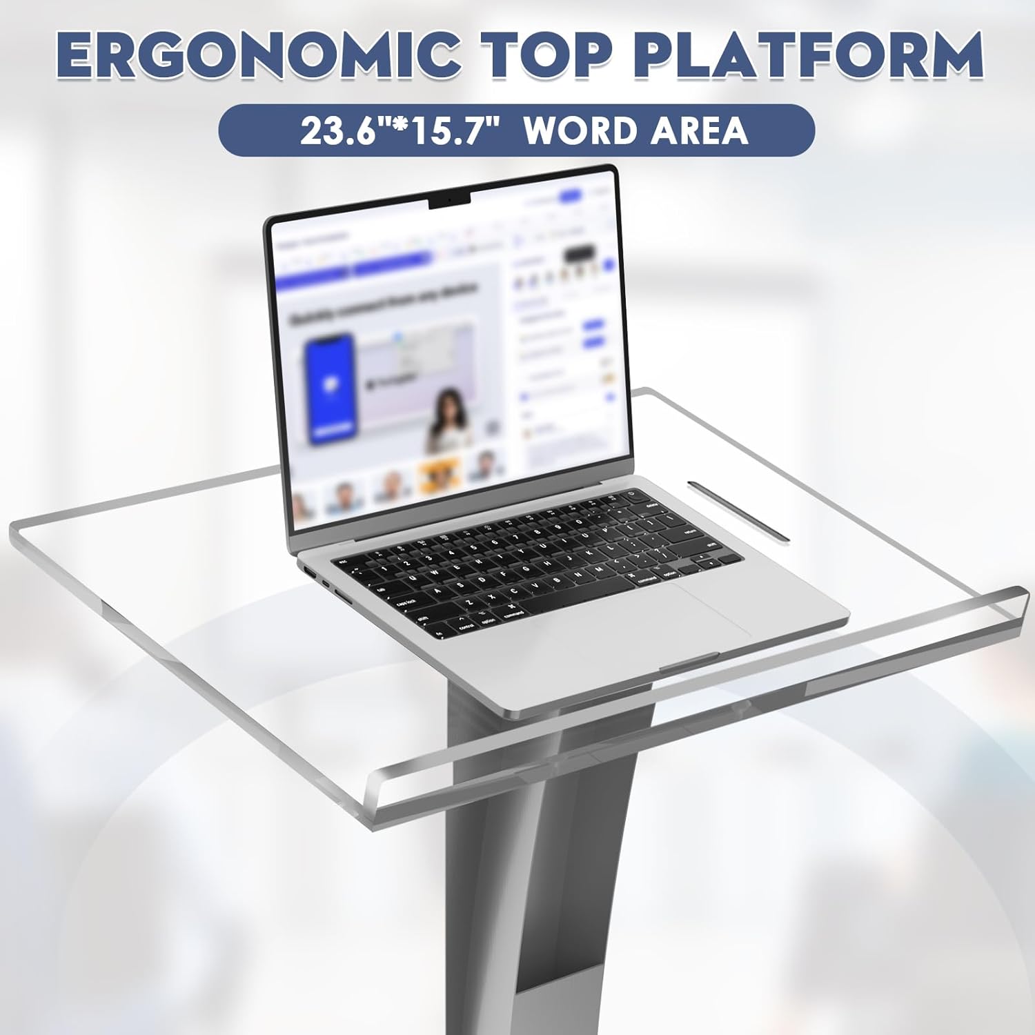 45" Acrylic Podium Stand, Ultra Clear Iron Pulpits for Churches, Modern Podium Lectern for Church, Conference, Speech, Classroom, 44.9"H x 23.6"L x 15.7"W (Silver)