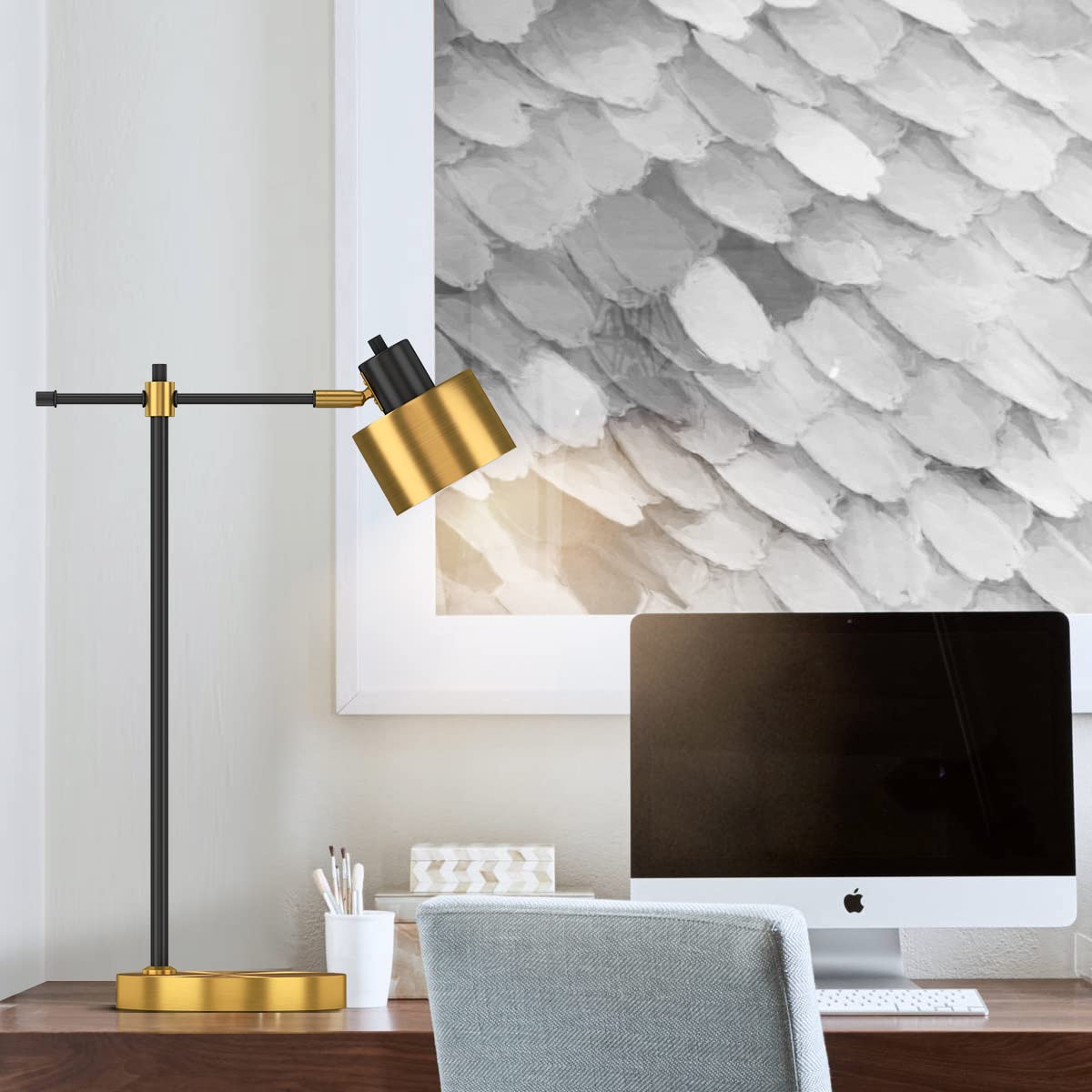 Modern Industrial Gold & Matte Black LED Desk Lamp