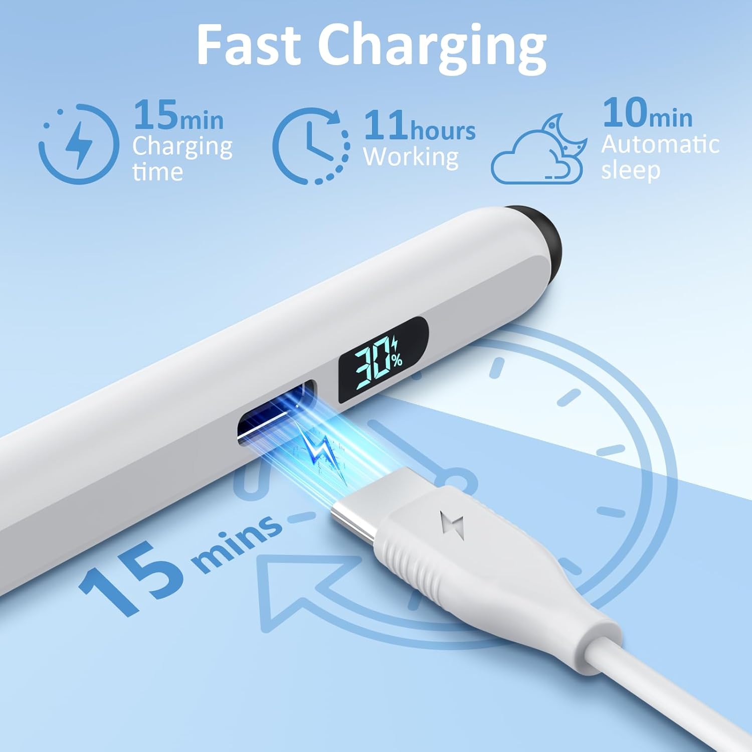 Digiroot iPad Apple Pencil 2025-2018, LED Power Display Dual-Tip Stylus Pen with 3X Fast Charge, Compatible for iPad A16 11/10/9/8/7/6, Pro 11"/12.9"/13''/M4, Air M3/M2/5/4/3, Mini 7/6/5