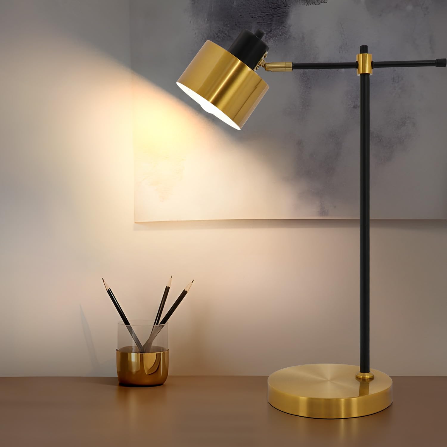 Modern Industrial Gold & Matte Black LED Desk Lamp