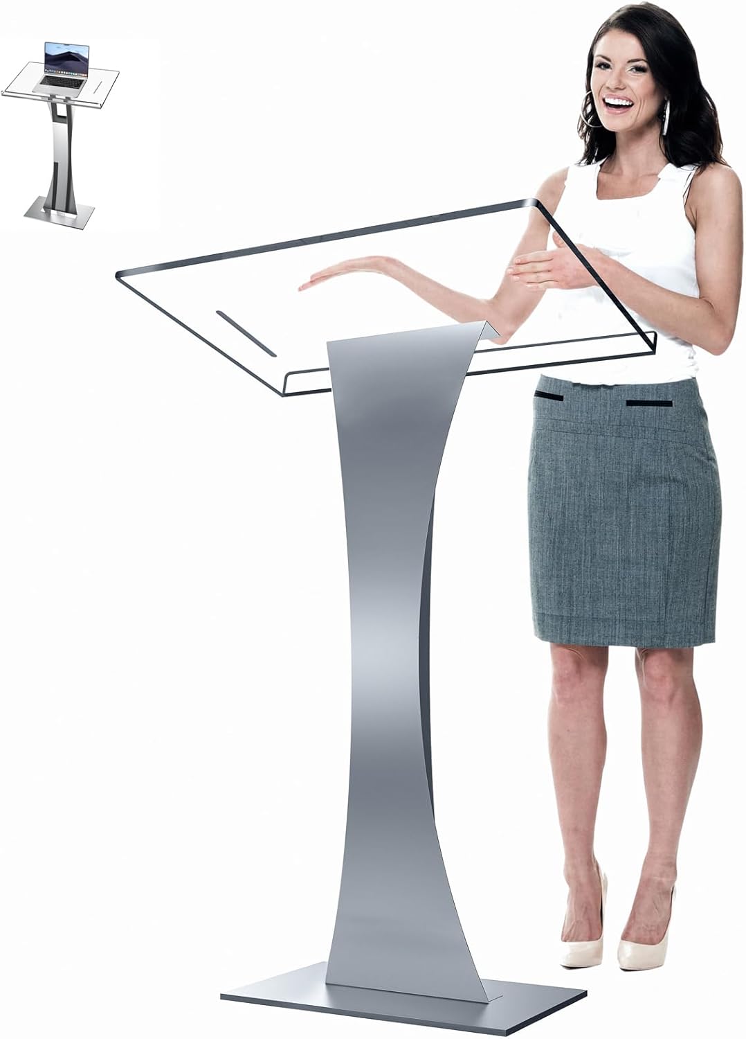 42.5" Acrylic Podium Stand, Pulpits for Churches with Iron Stable Bottom, Lectern with 10MM Thickened Acrylic Countertop, Multi Function Pulpit for Classroom Music Concert Wedding Conference