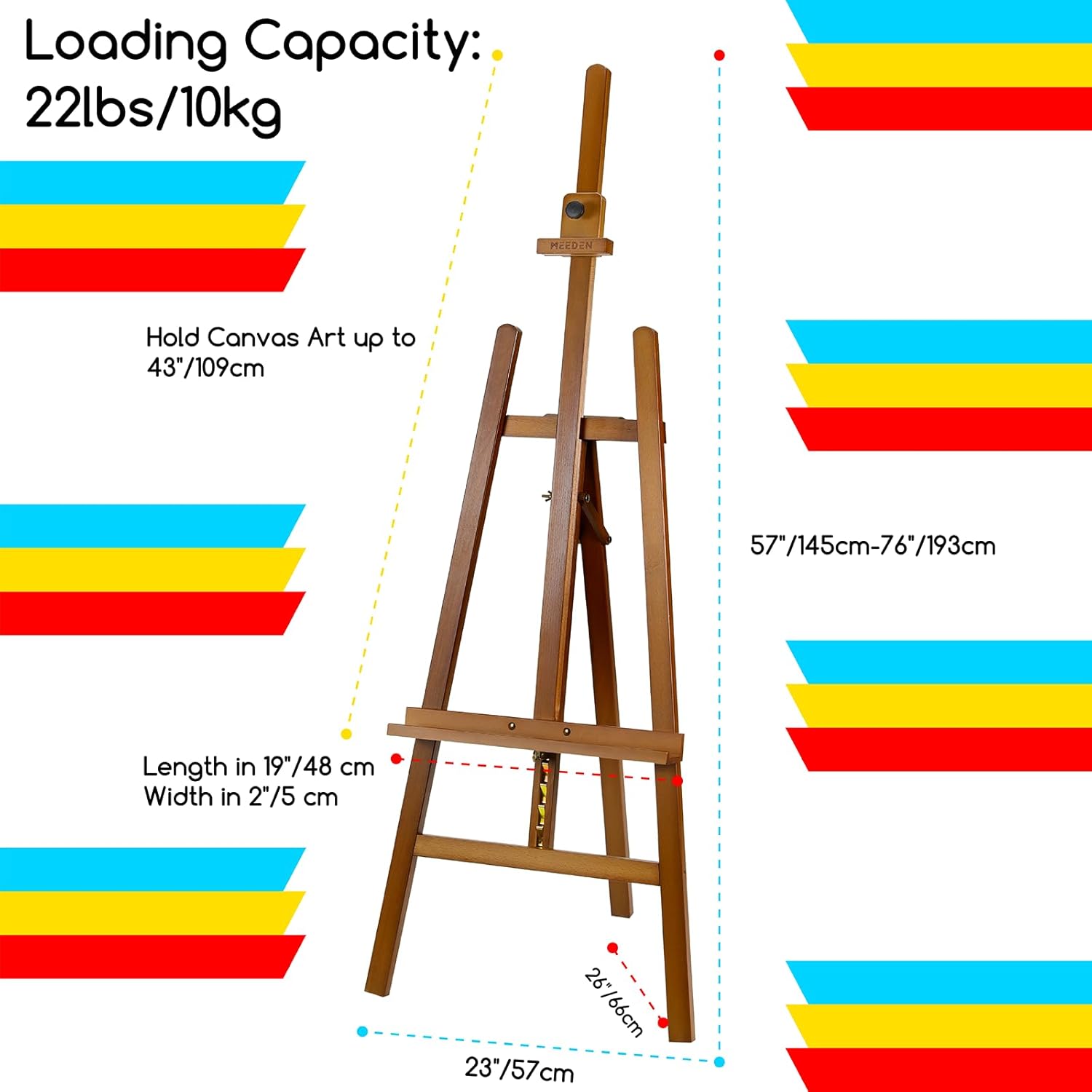 MEEDEN Painting Wooden Art Easel: Solid Beechwood Display Easel Stand Hold Canvas up to 43'' - Adjustable Easel from 57''-76" for Adults Student Studio Gallery - Walnut