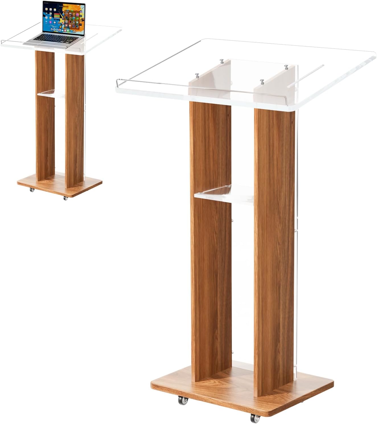 Acrylic Podium Stand, Ultra Clear 43'' Pulpits for Churches with 15 Color Adjustable, Modern Lectern with Storage Sheld for Church,Conference,Speech, 23.62”x 15.75”X 43.3” (Style 2)