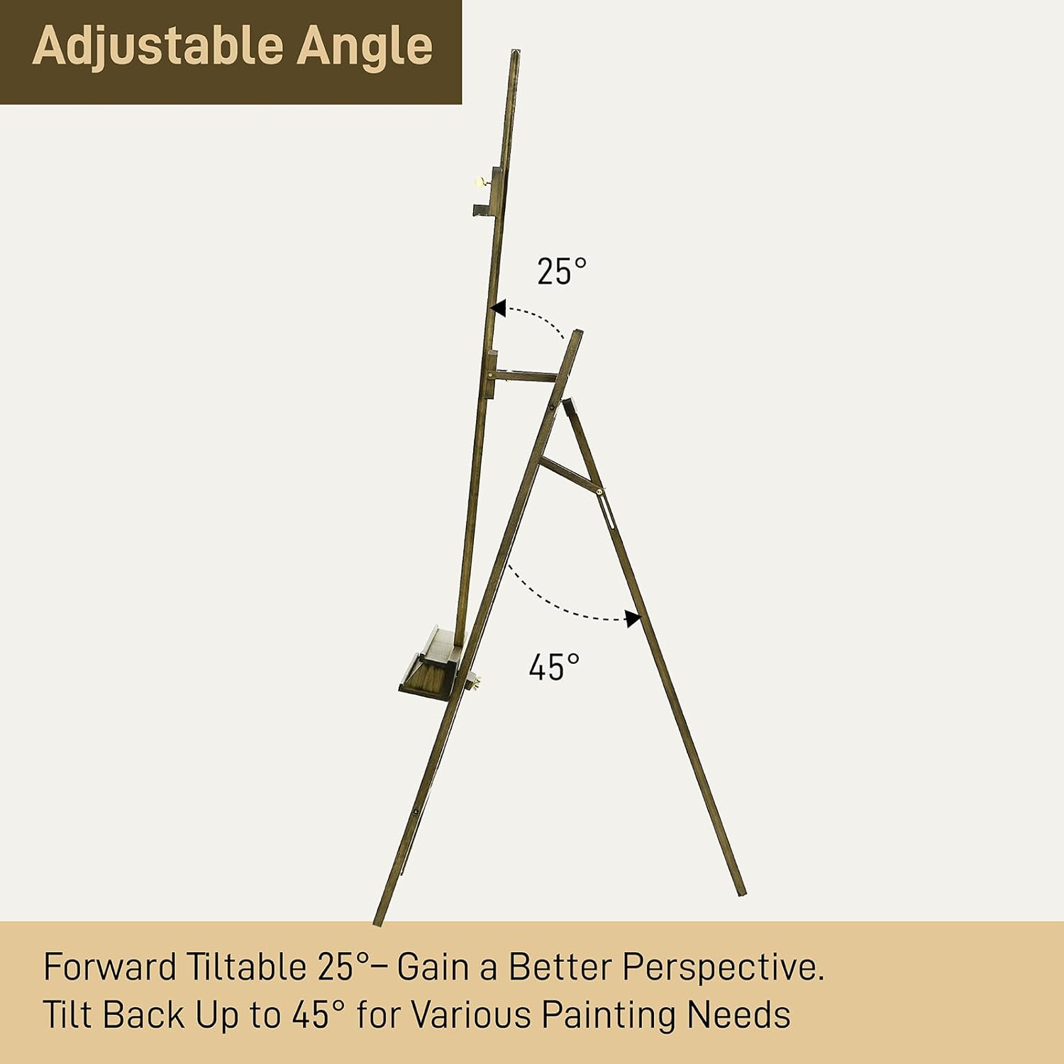 Studio Art Easel, Solid Beech Wood Artist Easel, Hold Canvas up to 48”, Adjustable A-Frame Lyre Style Painting Easel Stand with Storage Tray, Gray