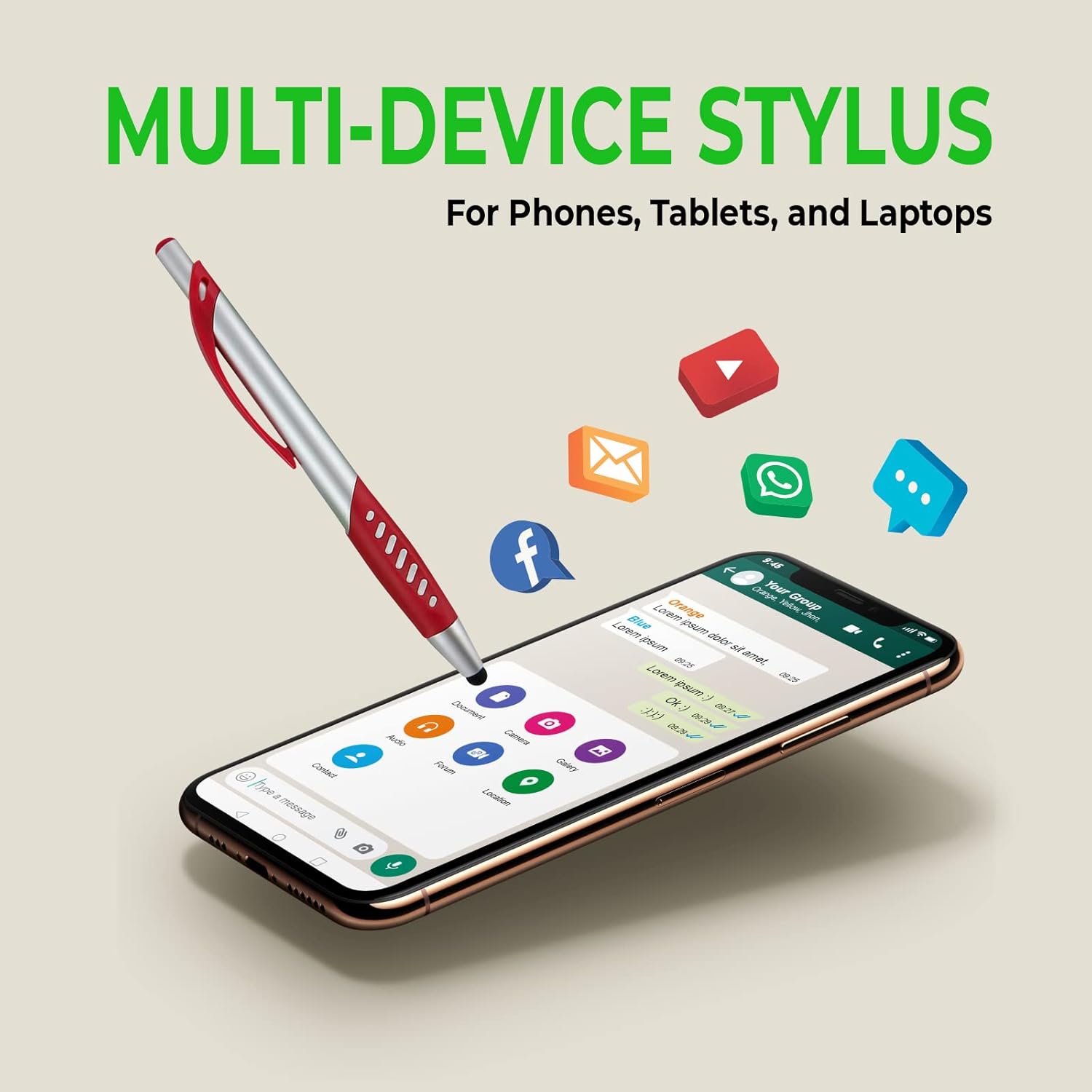 Stylus Pen, 2 in 1 Capacitive Stylus & Ballpoint Click Pen with Comfort Grip for Universal Touchscreen Devices, Tablets,iPad, iPhone 6,6 Plus, iPod, Android, Samsung Galaxy(Silver 10 Pack)