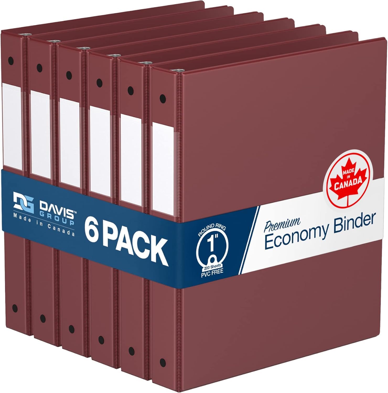 Premium Economy 6-Pack 3-Ring Binders for School or Office, Round-Ring Binders, 1 Inch, Burgundy