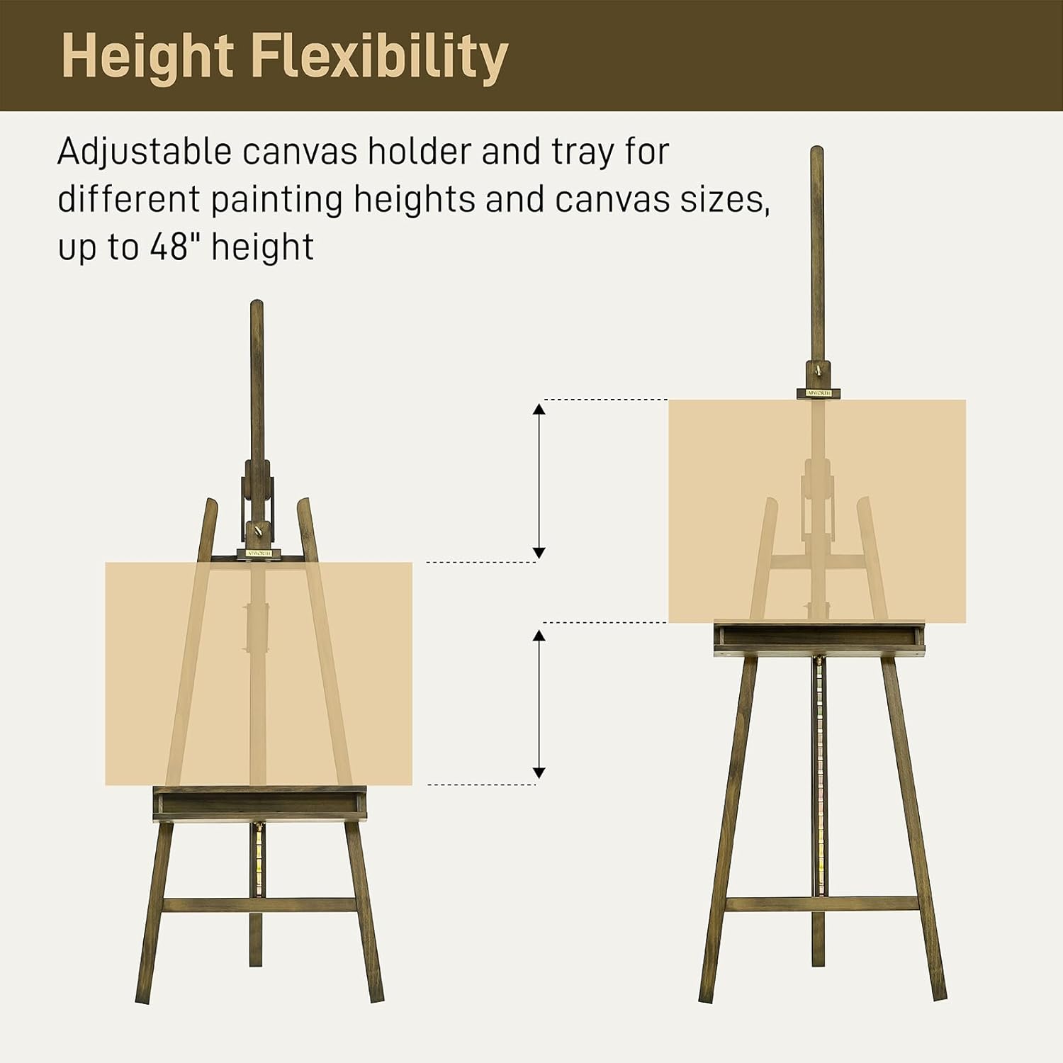 Studio Art Easel, Solid Beech Wood Artist Easel, Hold Canvas up to 48”, Adjustable A-Frame Lyre Style Painting Easel Stand with Storage Tray, Gray