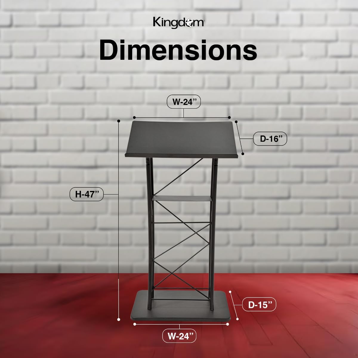 Kingdom KMLSTL Large Curved Metal Lectern with Durable Powder Coat Finish and a Built in Shelf - Black