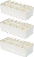 -Large Portable Caddy, DIY Dividers, 8 Compartments, Bathroom Organizer,Portable Basket with Handle Storage Organizer Modern Made in USA (3 PACK, Ivory)