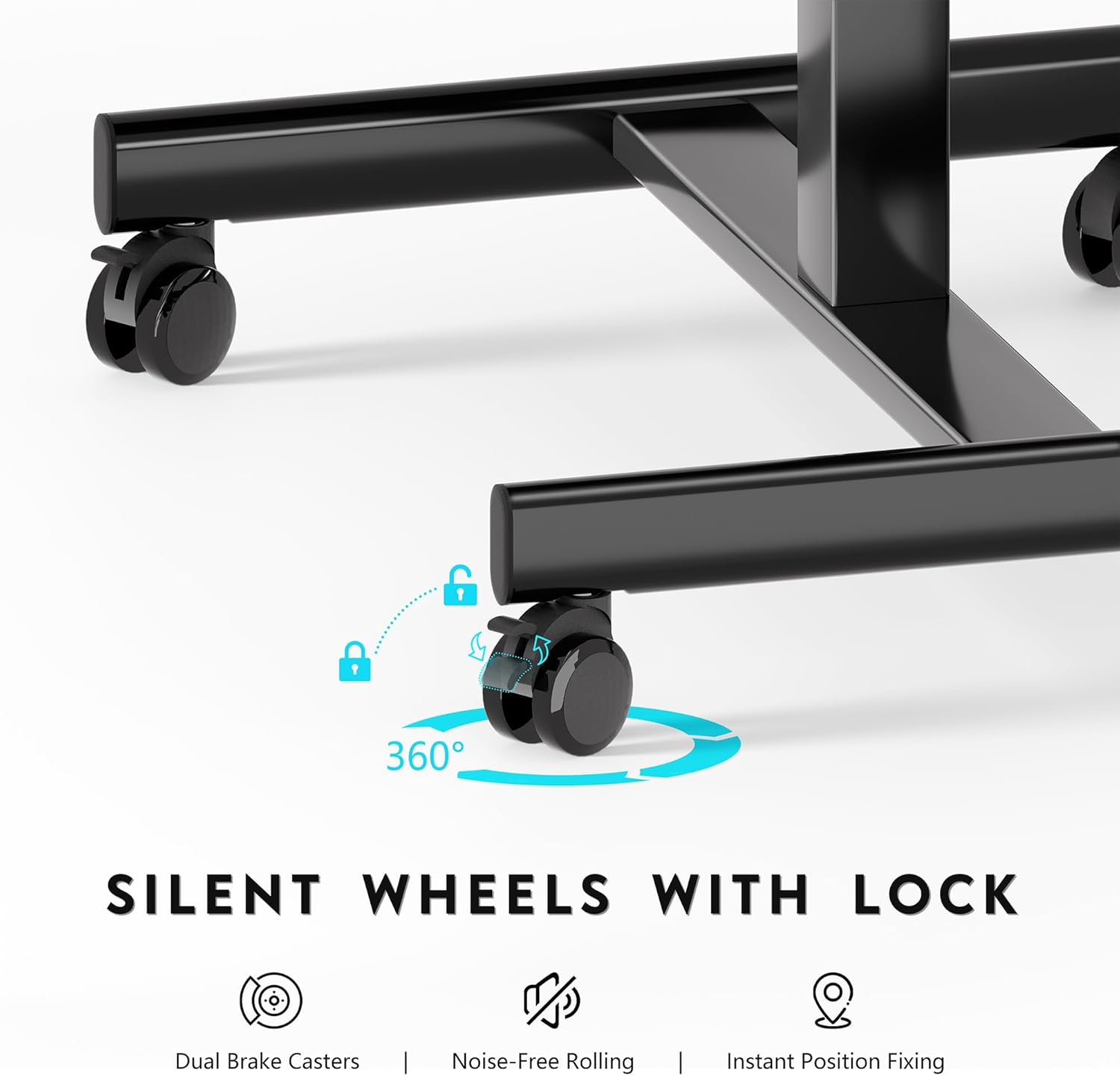 BONTEC Mobile Standing Desk Adjustable Height, Rolling Laptop Cart with Hook, Portable Workstation with Pneumatic Lift, Ergonomic Table with Wheels, Compact Home Office Desk, Black, 25.6" x 18.9"