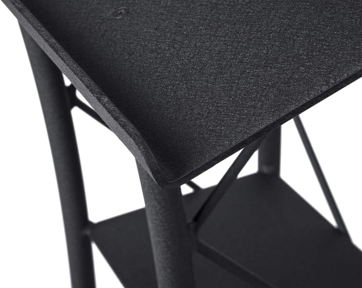 Displays2go Black Aluminum and Steel Truss Lectern with Curved Design and Built-in Shelf, 47-Inch Tall, Textured Finish (LCTTACBK)