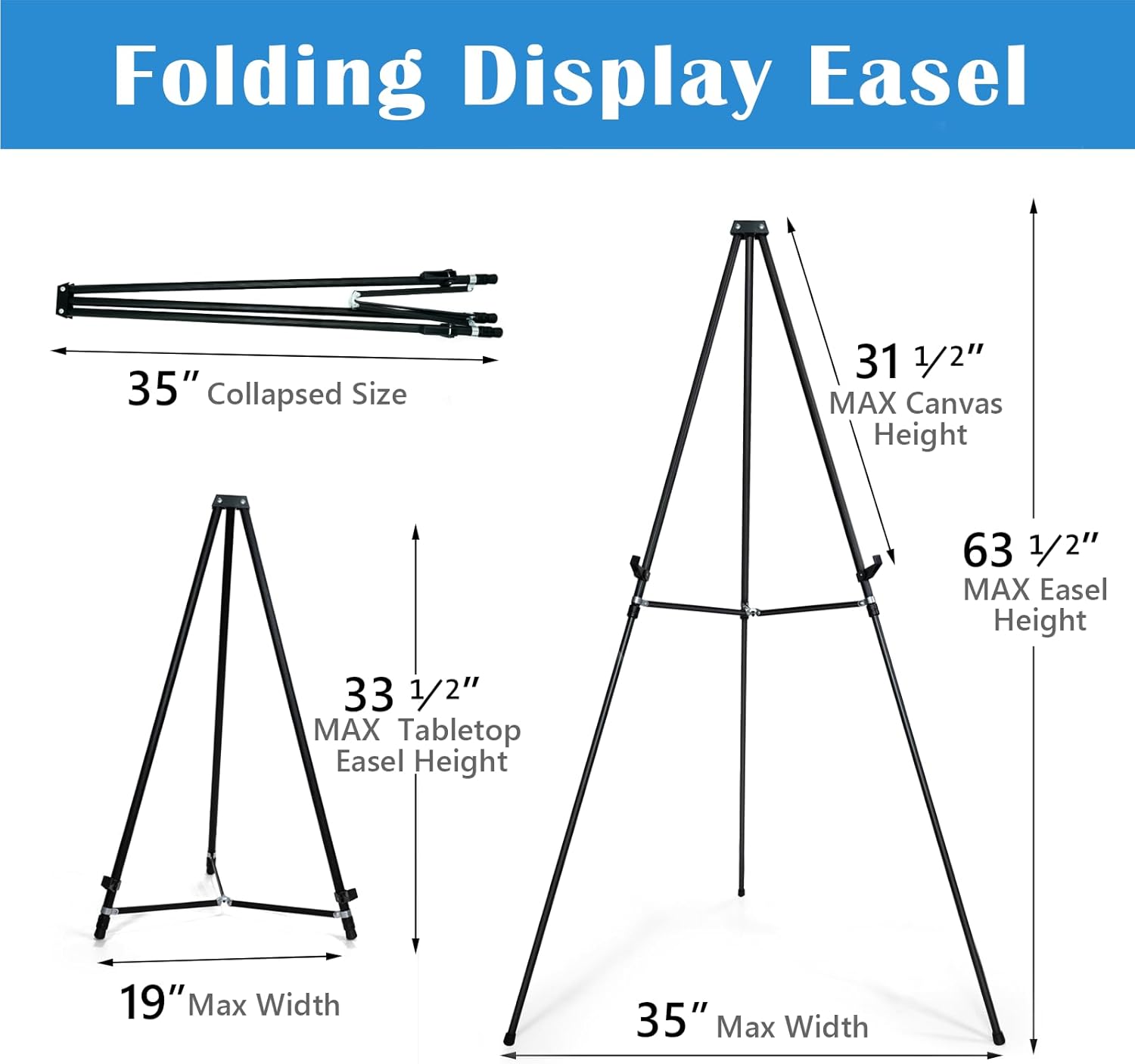 Falling in Art 70" Adjustable Aluminum Display Easel Stand 4 Pack, Versatile Presentations Tripod Easel Stand, Lightweight and Sturdy for Art Shows, Exhibitions, and Studios, Holds 20 lbs