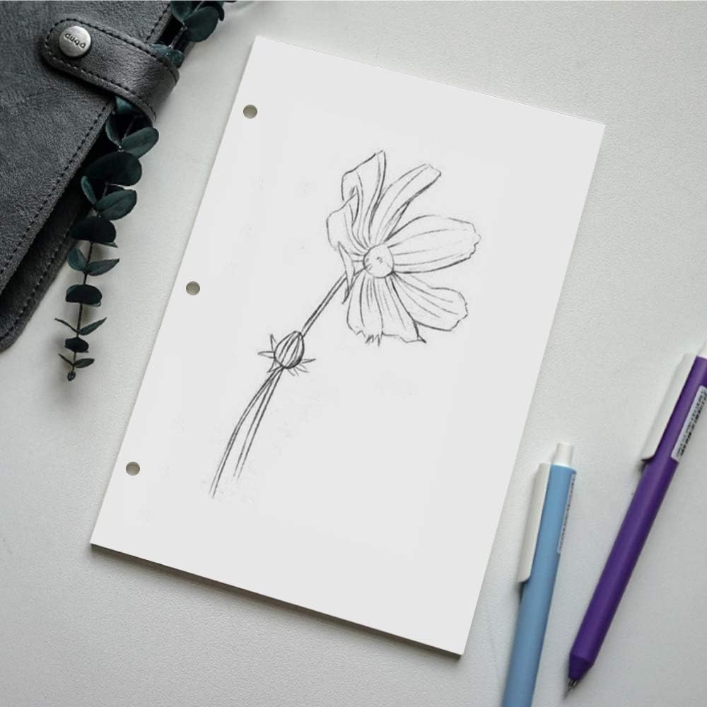 (3-Pack) A5 Filler Paper, 3 Hole Planner Refills, Organizer, Loose-leaf Binder Paper, Total 300 Sheets/600 Pages, 100gsm, Blank, White Paper, 5.8 x 8.2 Inch, 3 Hole Filler Paper, Mini Binder Refills