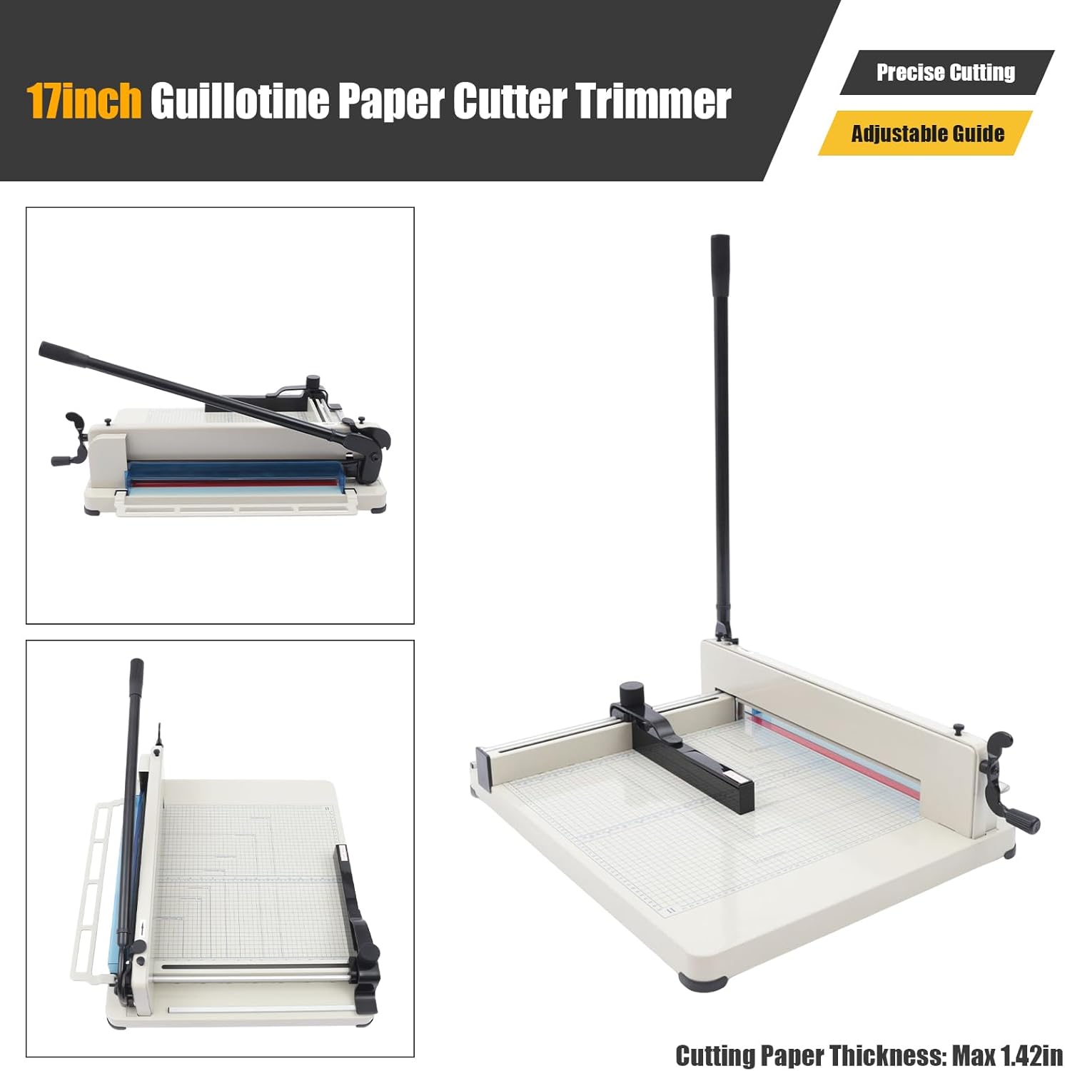 Guillotine Paper Cutter Heavy Duty,17 Inch Trimmer Paper Cutter, 1.42" Cutting Thickness, 400 Sheets Papers, Paper Scrap Slicer Trimmer for Cardstock Cards Office Home School A4/B5 Paper, Etc