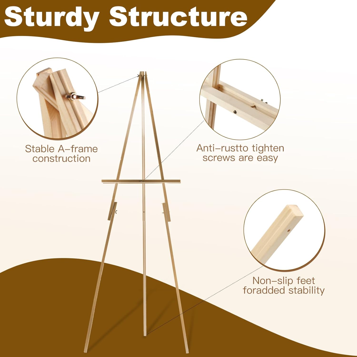 63''Wooden Tripod Display Easel Stand for Wedding Sign, Portable Tripod Wood Artist Easel