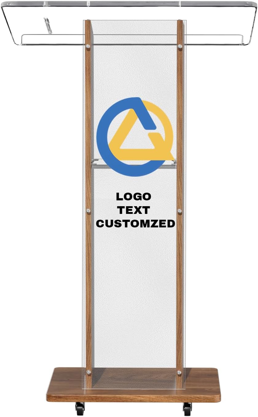 Acrylic Podium Stand, Ultra Clear 43'' Pulpits for Churches with 15 Color Adjustable, Modern Lectern with Storage Sheld for Church,Conference,Speech, 23.62”x 15.75”X 43.3” (Style 3)