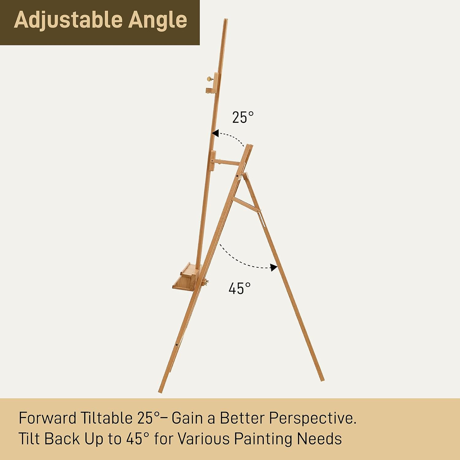 Studio Art Easel,Solid Beech Wood Artist Easel,Hold Canvas up to 48”, Adjustable A-Frame Lyre Style Painting Easel Stand with Storage Tray, Natural