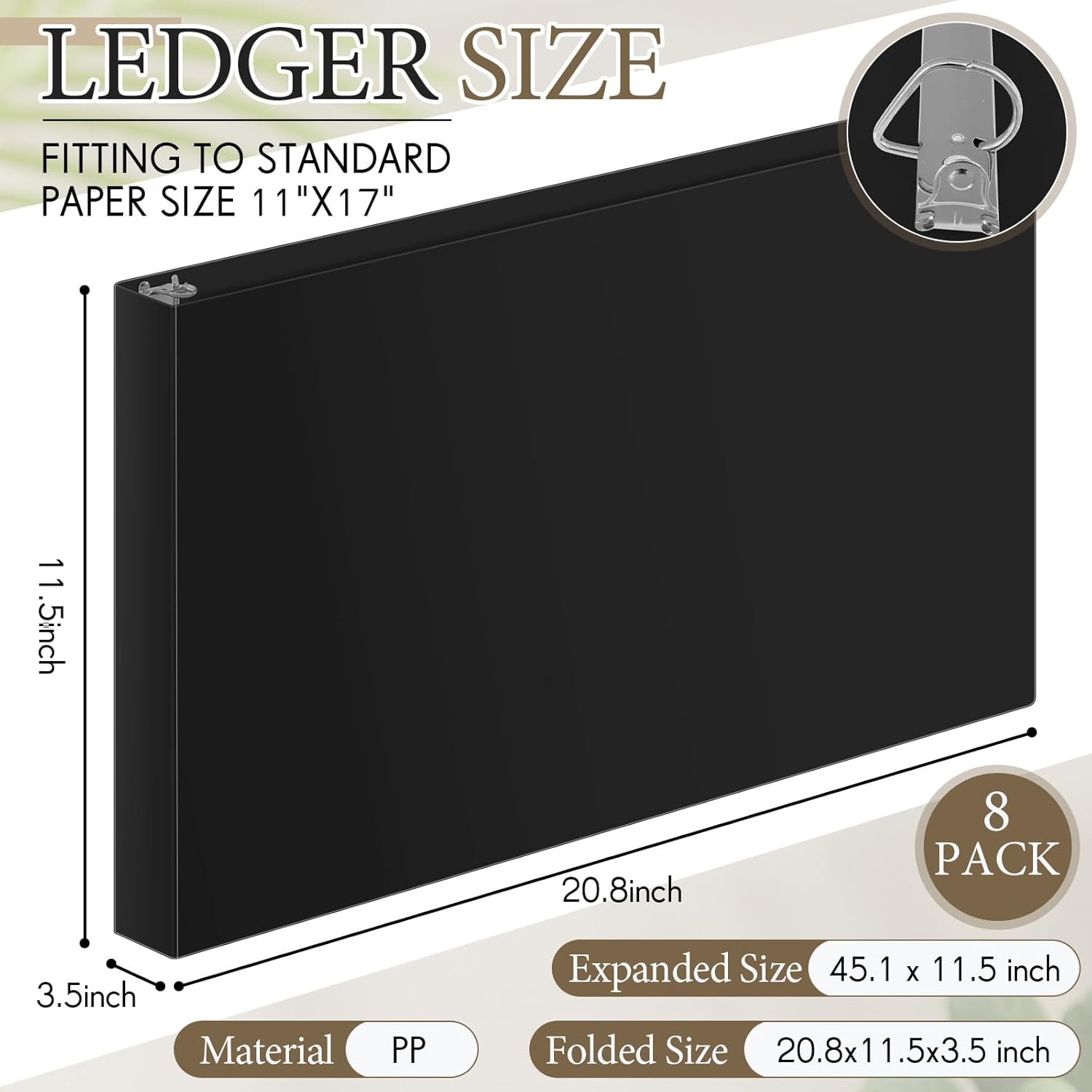 8 Pcs 11 x 17 Inch 3 Ring Binders 2 Inch Rings Heavy Duty View D Ring Binders Economy Holds 11" x 17" Paper for Artwork Blueprints, Office, Home, Work Places(Black)