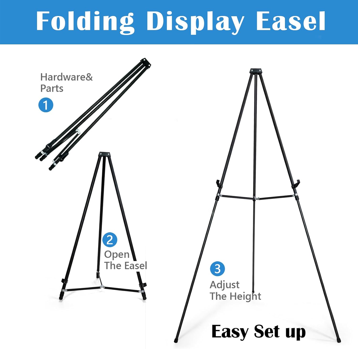 Falling in Art 70" Adjustable Aluminum Display Easel Stand 4 Pack, Versatile Presentations Tripod Easel Stand, Lightweight and Sturdy for Art Shows, Exhibitions, and Studios, Holds 20 lbs
