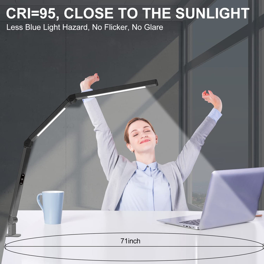 Architect LED Desk Lamp with Dual Light Source & Clamp, Adjustable Swing Arm Eye-Caring Office Lamp (Black / White