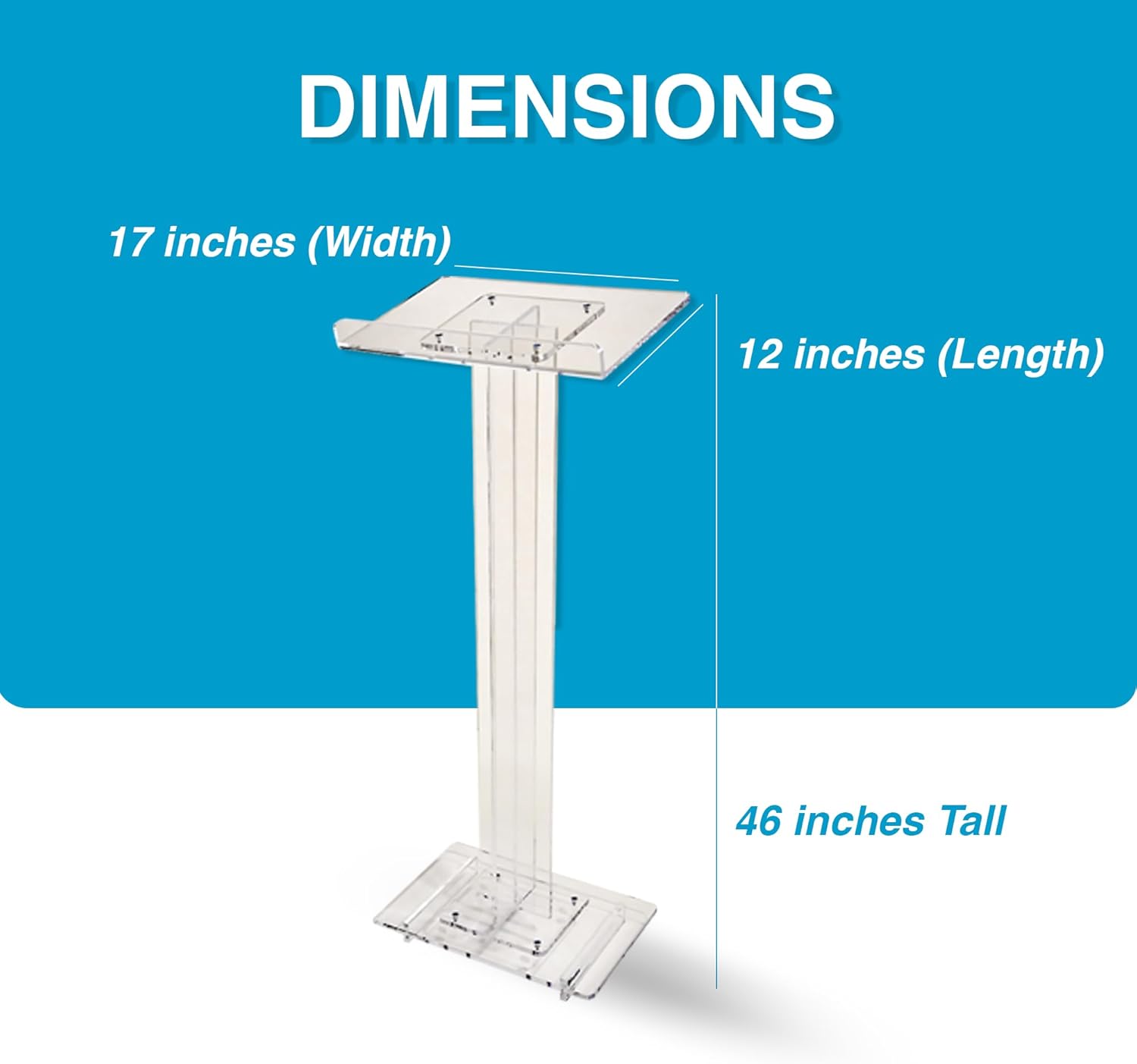 Kingdom Lightweight and Small Single Column Design Economy Clear Acrylic Lectern - Easy to Move and can Fit in a Small Room for a Meeting or Presentation with a Small Group