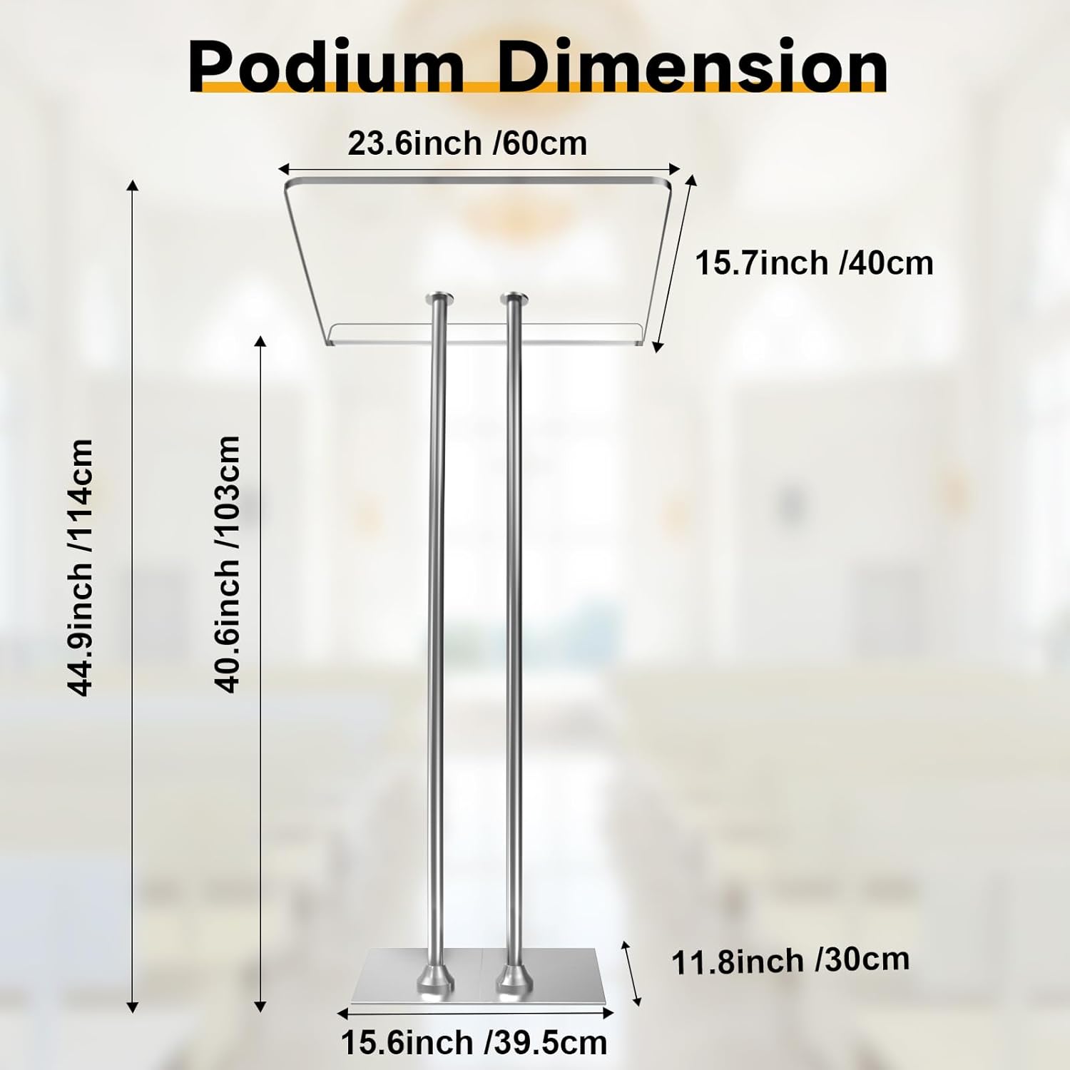 Acrylic Podium Lectern with Iron Stable Bottom, Pulpits for Churches with 10MM Thickened Acrylic Countertop, Multi Function Pulpit for Modern Classroom Music Concert Wedding Conference Event